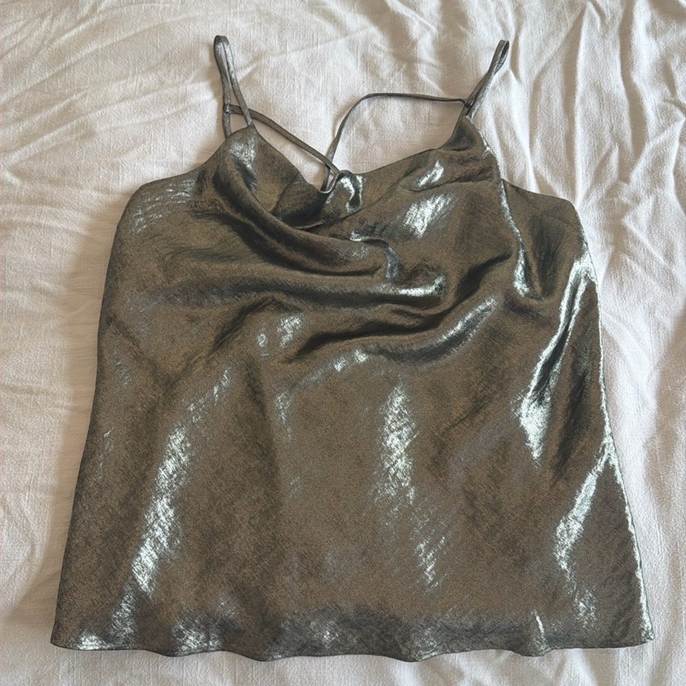 nine britton Metallic Bronze Cowl-Neck Sleeveless Camisole